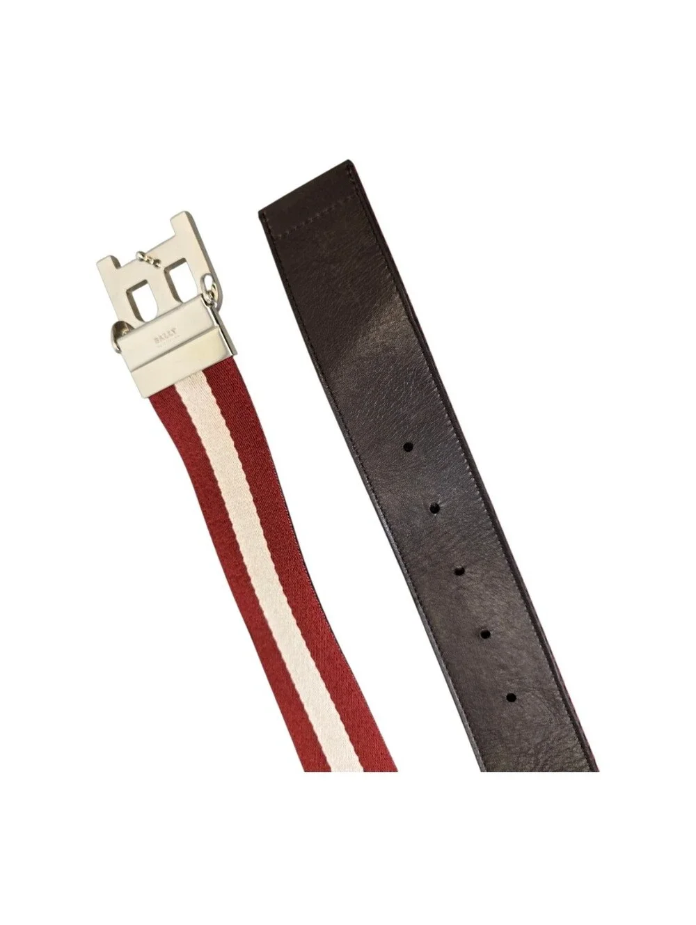 Bally Men's Size 90/36 Reversible B Buckle Canvas & Leather Belt Burgundy/Cream